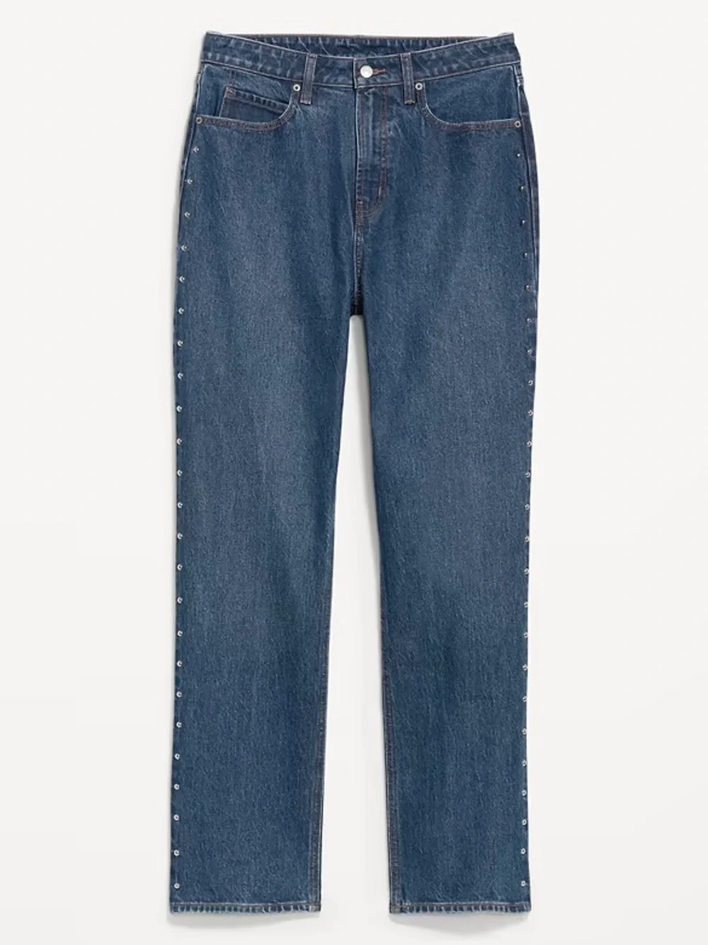 NWT Old Navy Extra High-Waisted Studded Straight Jeans in Studded Medium Wash - Picture 3 of 11